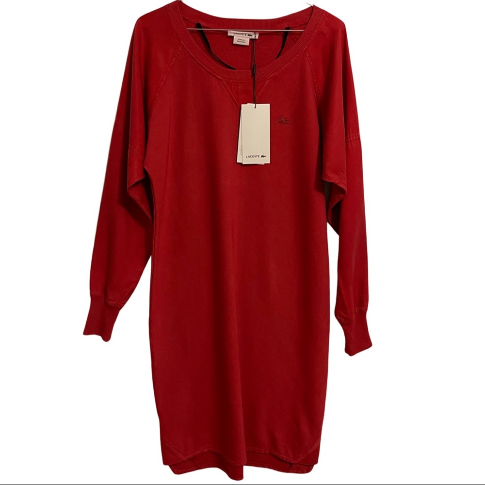 NWT Lacoste  Bright Red Sweatshirt Dress long sleeve crew neck round bottom
